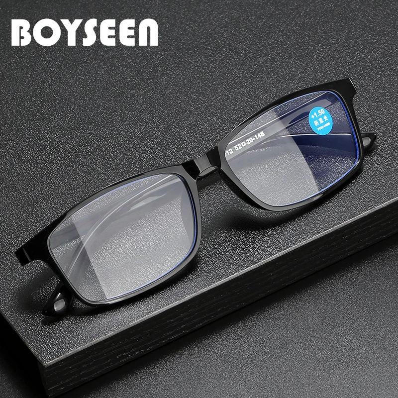 BOYSEEN Reading Glasses Men Fashion Sports Anti-blue Light Blocking Black TR90 Frame Reading Eyewear Presbyopia Eyeglasses