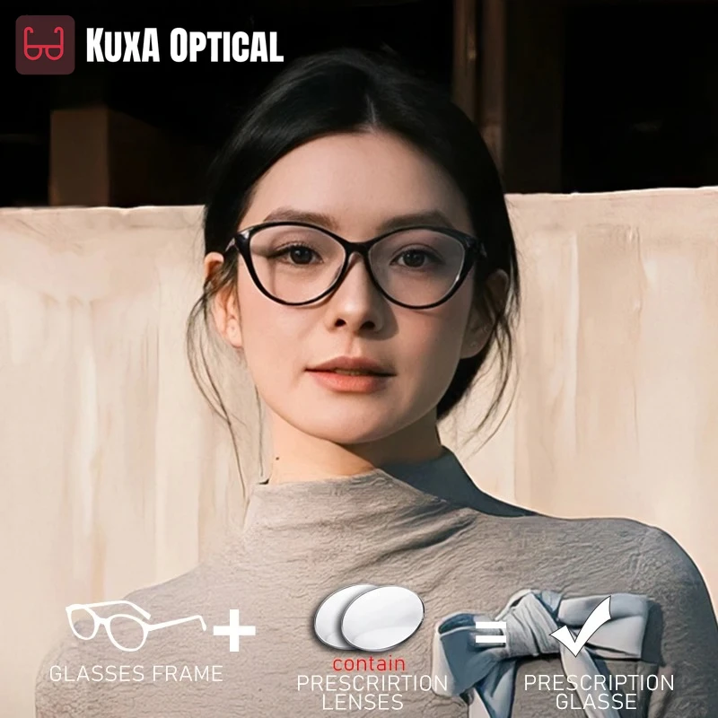 

KUXA TR90 Optical Women's Prescription Glasses Cat Eyewear Myopia Hyperopia Lenses Ocular Vision Reading Recipe Design Eyewear