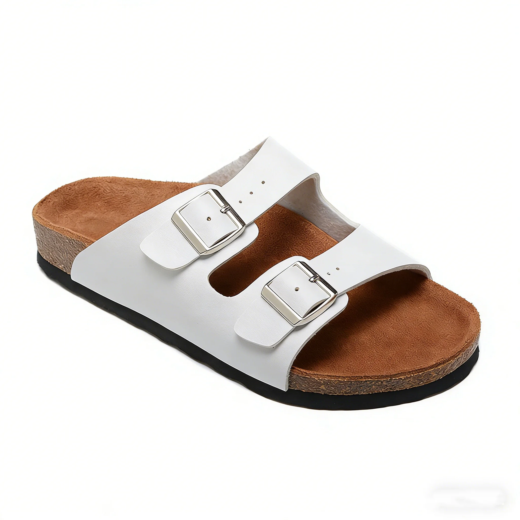 Unisex Klassische Doppelschnallen-Sandalen mit Korkfußbett Rutschfeste Bequeme Freizeitschuhe