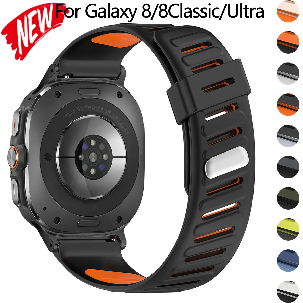 Silicone Sport Strap for Samsung Galaxy Watch 8/8classic 46mm Breathable Band for Galaxy Ultra 2025/7 47mm Two Tone Bracelet