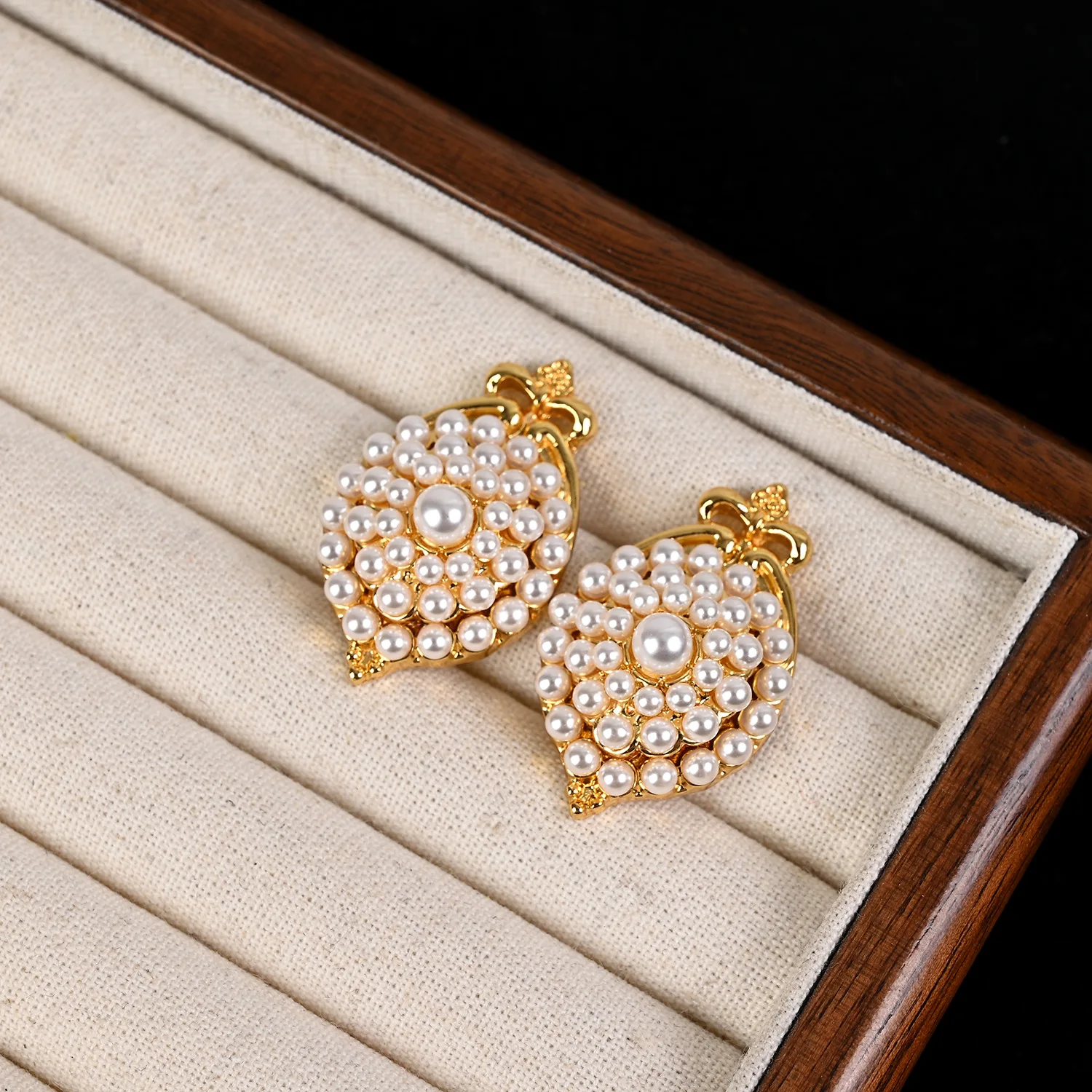 Gold Plated Faux Pearl Cluster Stud Earrings Rhombus Shape Exquisite Minimalist Daily Commute Women Fashion Jewelry