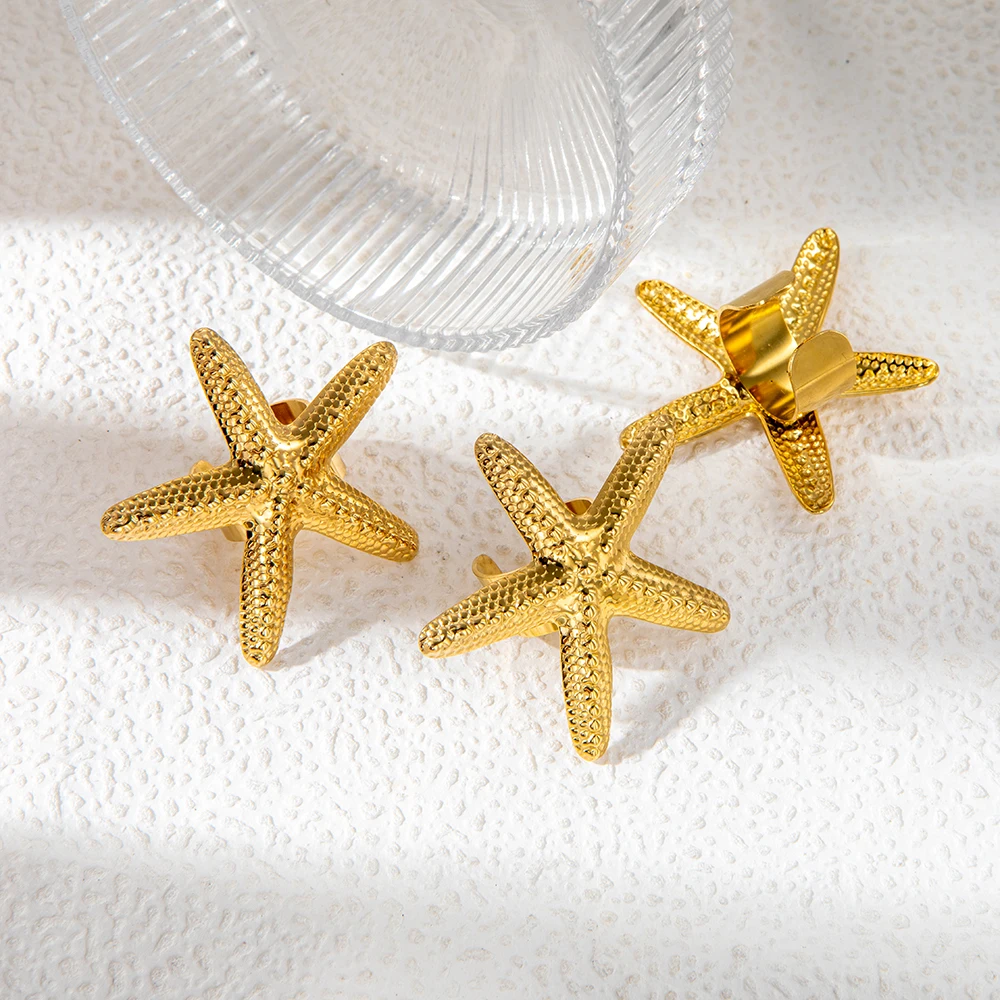 May@RZ Starfish Shaped Funny Stainless Steel Opening Ring 14K Gold Plated Funny Accessories Men And Women's Ring For Daily Wear