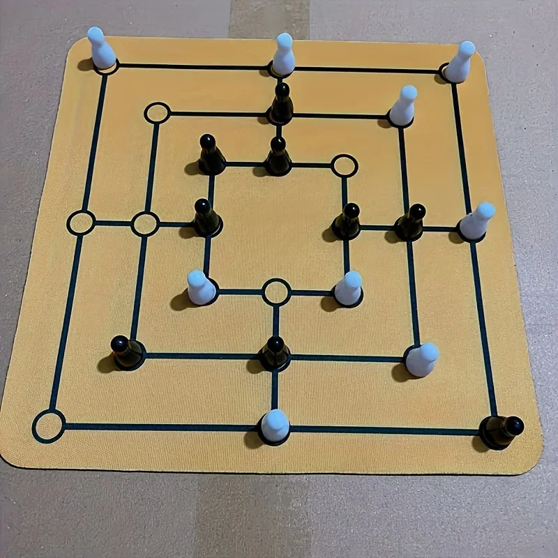 24cm Chessboard Nine-Piece Morris Chess Game, Classic Strategy Board Game, Mousepad Version, Suitable for Parties and Outdoor Entertainment, Non-Electronic, Suitable for Players Aged 14 and Above
