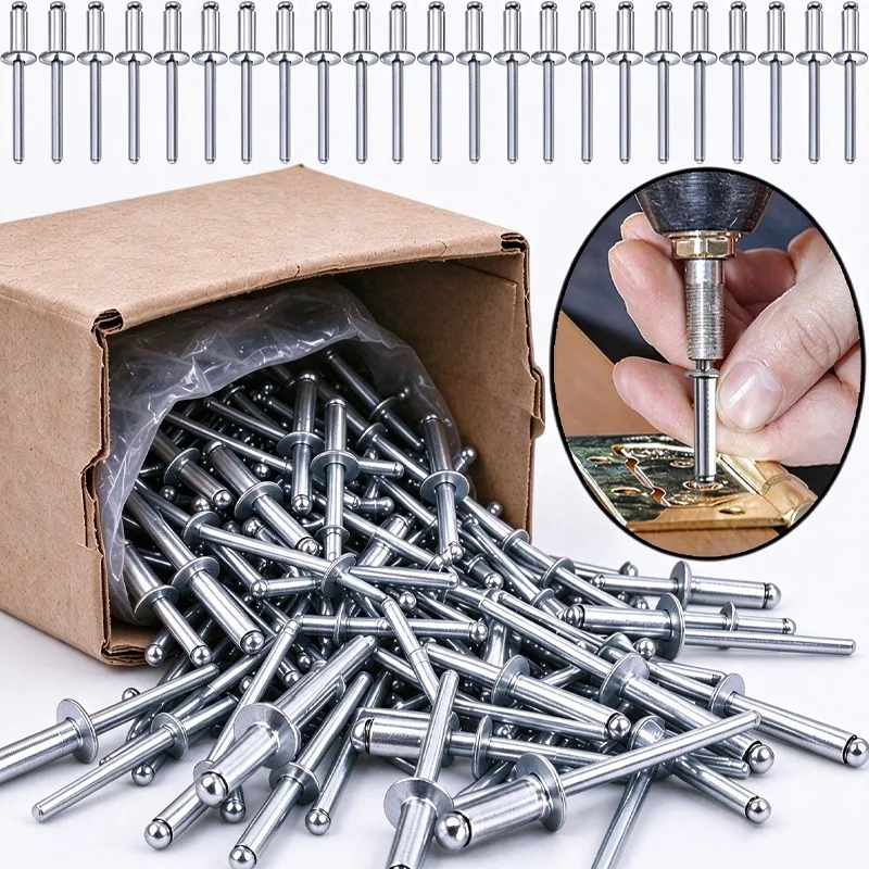 10/30/50PCS Rivets Assortment Kit Aluminum Round Head Core Rivets Metal Furniture Nut Decorating Rivets Hardware Fasteners Tools