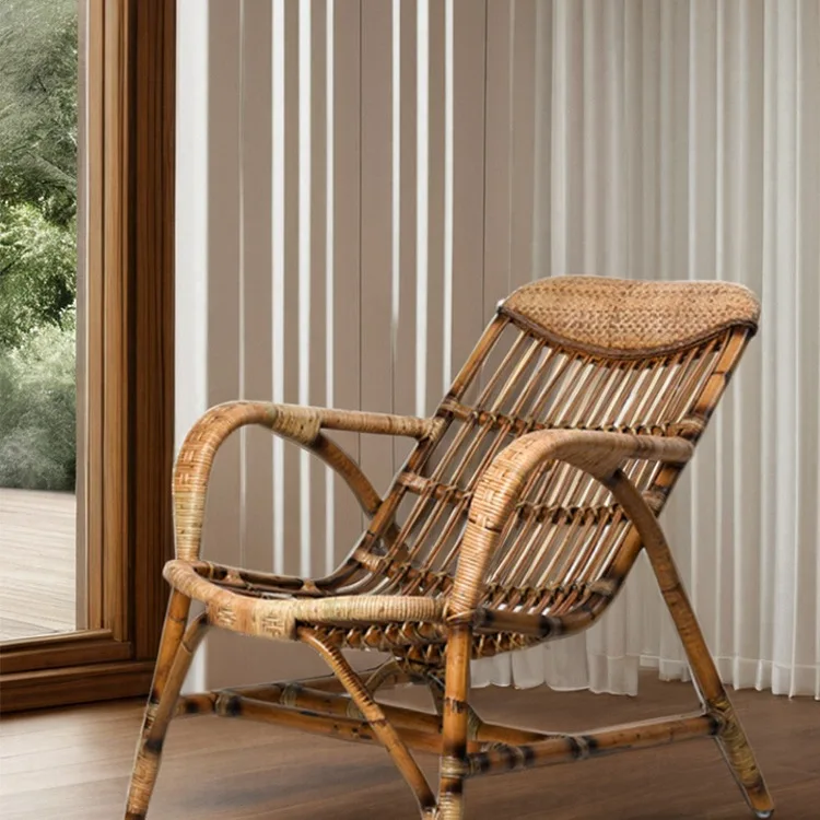 Ivy Natural Rattan Recliner Multi-Functional Sit Lie Backrest Chair For Elderly Lunch Break Office Balcony Indoor Outdoor Use