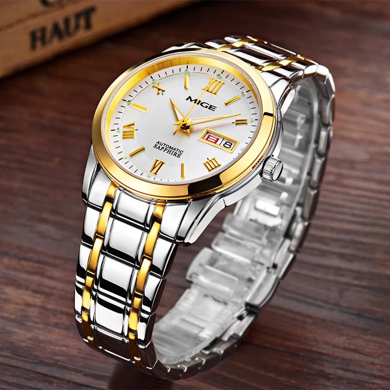 Mige original miyota relógio mecânico automático para homem à prova dwaterproof água luminosa safira negócios aço inoxidável relógio de pulso masculino