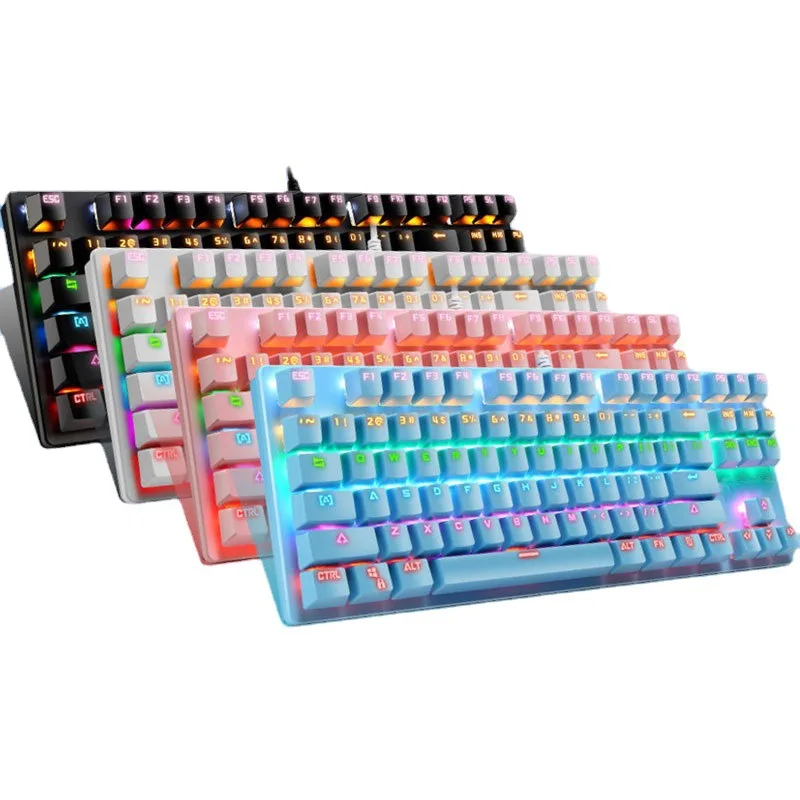 

New Arrival K100 Mechanical 87 Keys Keyboard RGB Backlit White+ Pink Gaming Keyboard for Sales