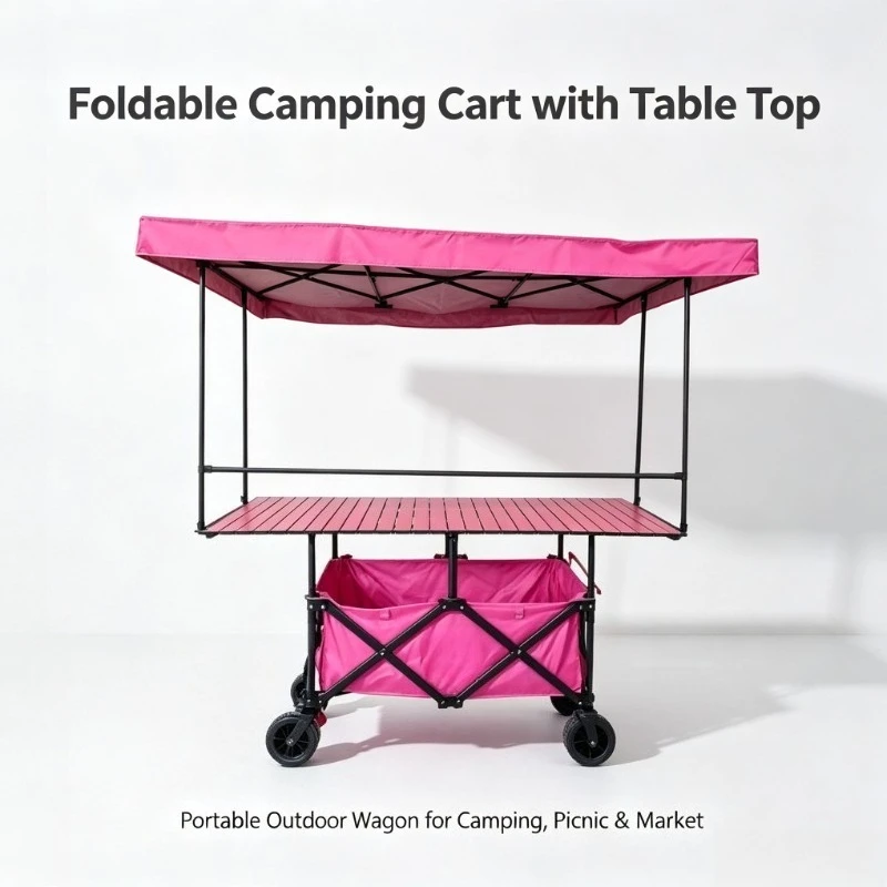 For Collapsible Outdoor Camping Trolley with 168*72cm Big Table Board Portable Picnic Street Vendor Foldable Hand Wagon