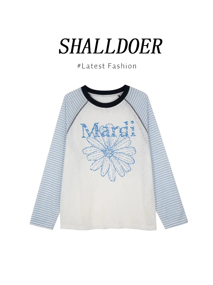 

Spring Autumn 2026 Loose Slimming Striped Casual Long Sleeve T-Shirt Women's Fashion Versatile Top High Waist round Neck Tee
