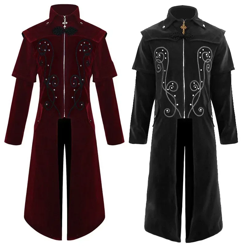 

New Men's Medieval Gothic Stand-up Collar Retro Long Coat