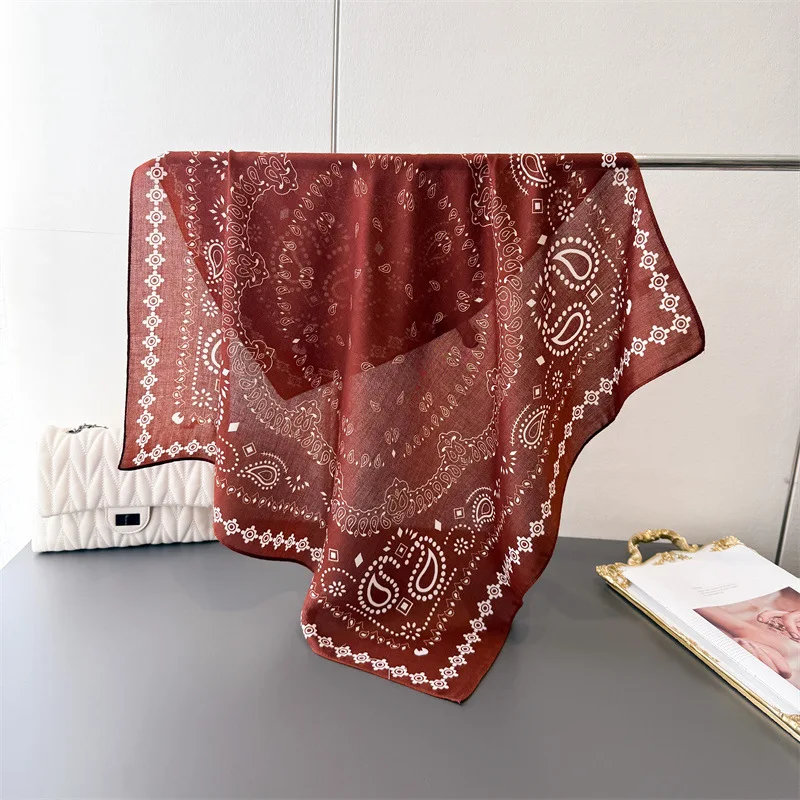 Pure Cotton Women Scarf Square Foulard Lady's Neck Hair Scarves Design Printed Head Kerchief Fashion Girl Scarfs 2025 New