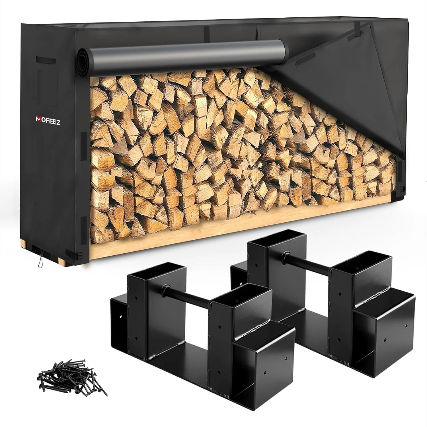 

Firewood Log Rack and 8ft Cover Combo, Heavy Duty Outdoor Wood Storage, Weather Resistant Powder-Coated Finish