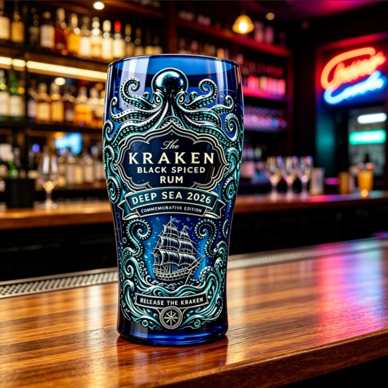 Kraken Octopus Retro Pirate Whiskey Glass with Nautical Print Home Bar Party Decorative Glassware for Adult Men And Women
