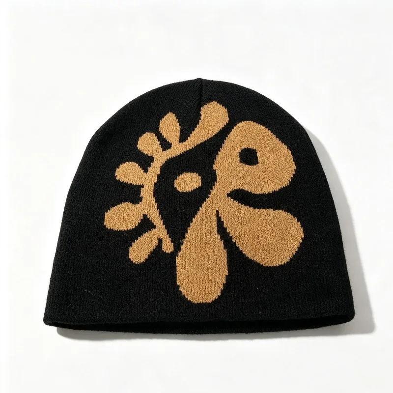 1 Stück Damen Blumenmuster Strickmütze Blumen-Jacquard Skullcap Weiche Dehnbare Warme Gemütliche Kopfbedeckung für Herbst Winter Casual Street Outfits – Detail 4