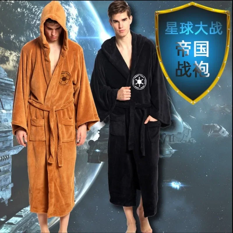 Winter Extended Men\'s Star Wars Anime Jedi, Galactic Empire Flannel Home Fur Soft and Warm Sleeping Robe, War Robe, Bathrobe