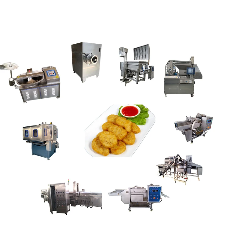 Stainless Steel Chicken Nugget Press Maker Patties and Hash Brown Production Line with Key Machines Fryer and Meat Mincer