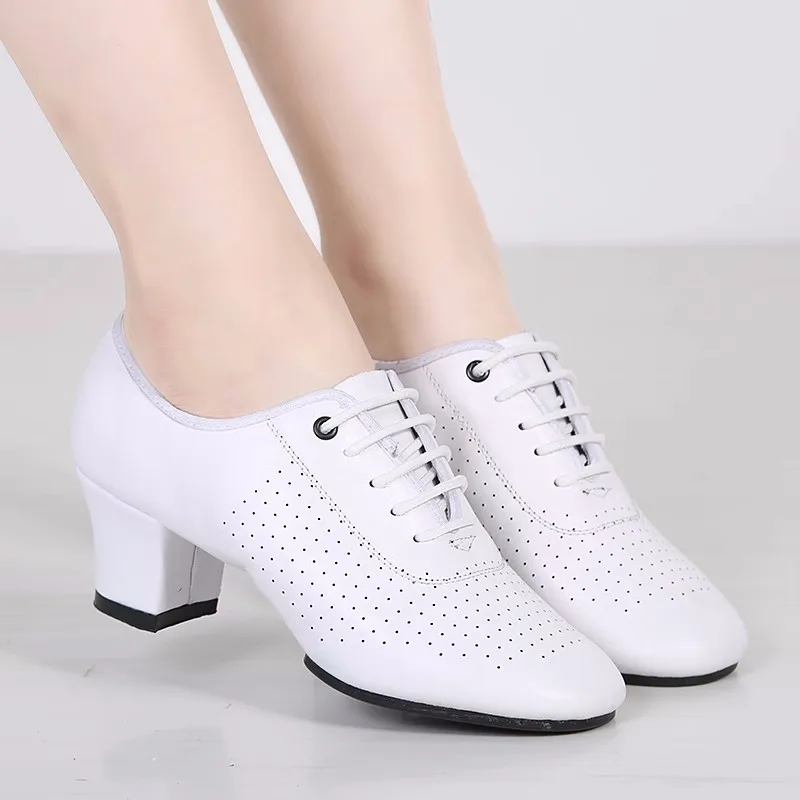 Latin Dance Shoes Soft Cow Leather Shoes Women Modern Shoes Professional Shape Shoes Multicolour Sneakers Square Ballroom Shoe