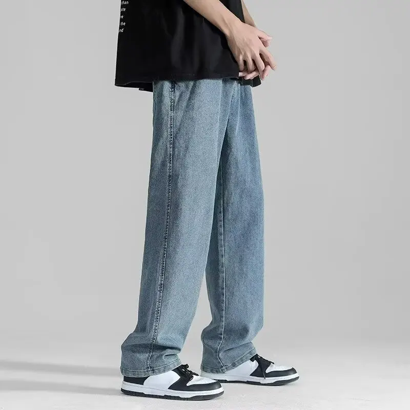 Summer Men's Jeans Version Loose Straight Casual Wide Leg Denim Pants for Man Hip Hop Japanese Korean Streetwear Vintage Trouser