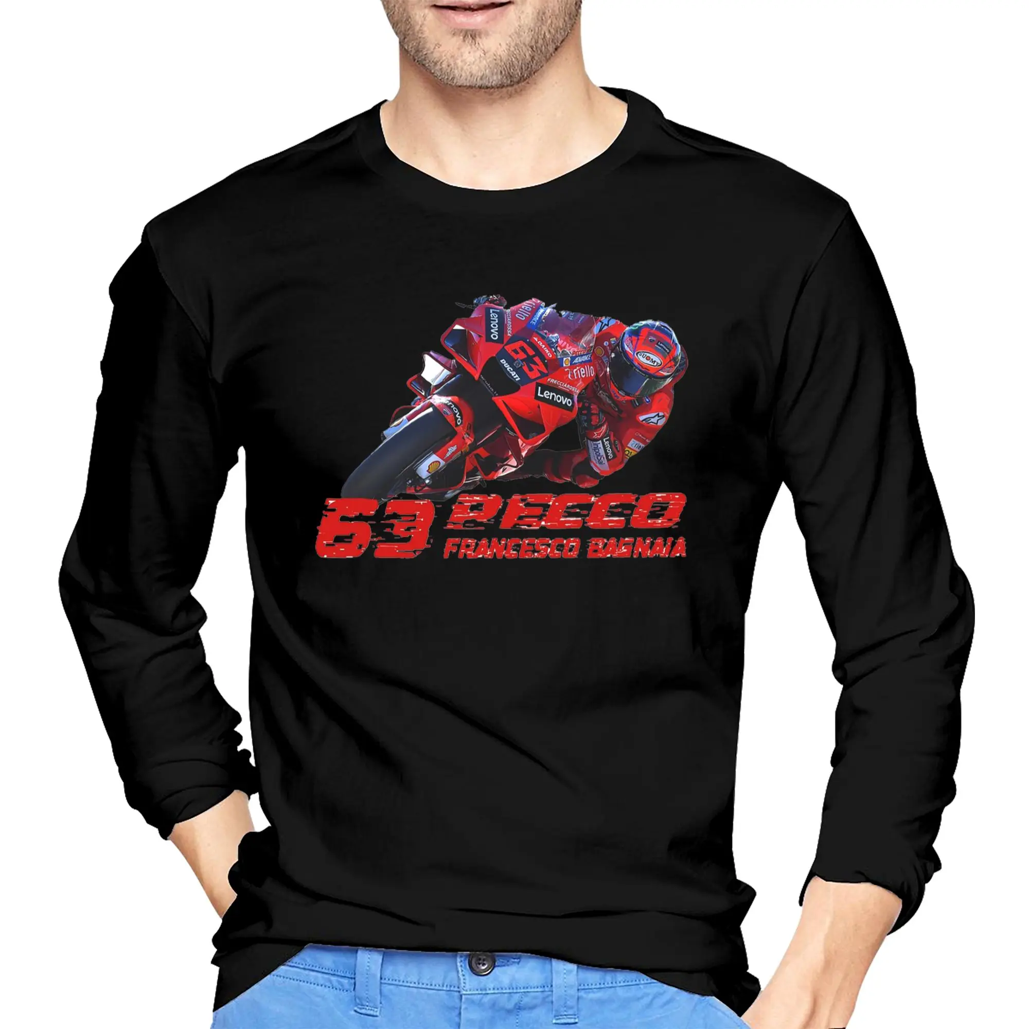 

Pecco Bagnaia 63, мужская футболка с длинными рукавами, дышащие футболки с круглым вырезом, весенне-осенние мужские топы