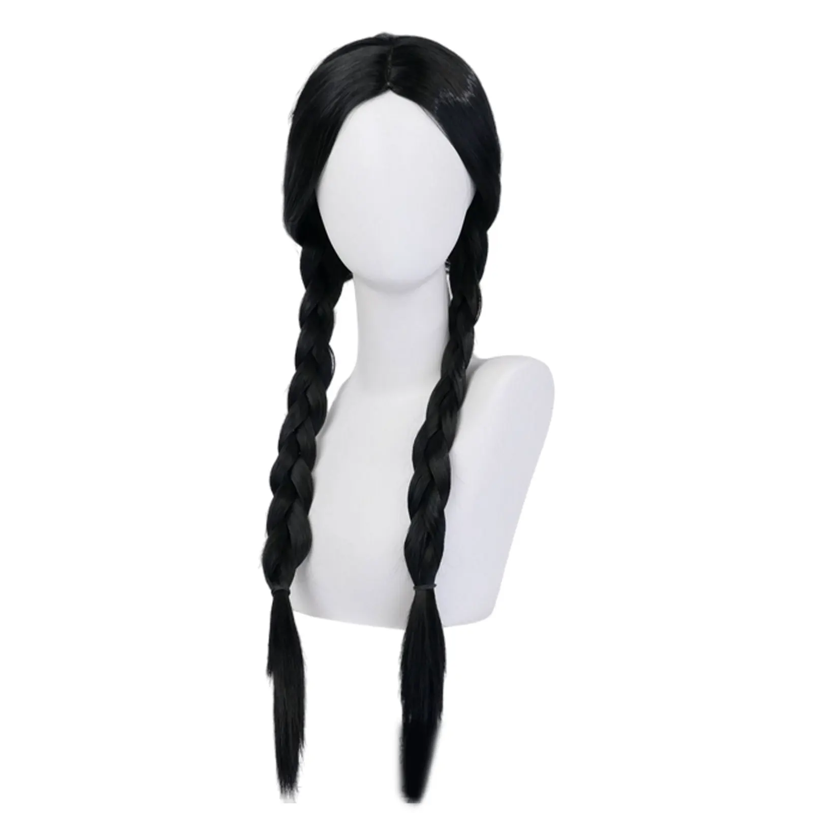 

Black Double Braids Halloween Cos Wigs Fiber For Long-lasting Wednesdays Mid Point Bangs Black Midpoint