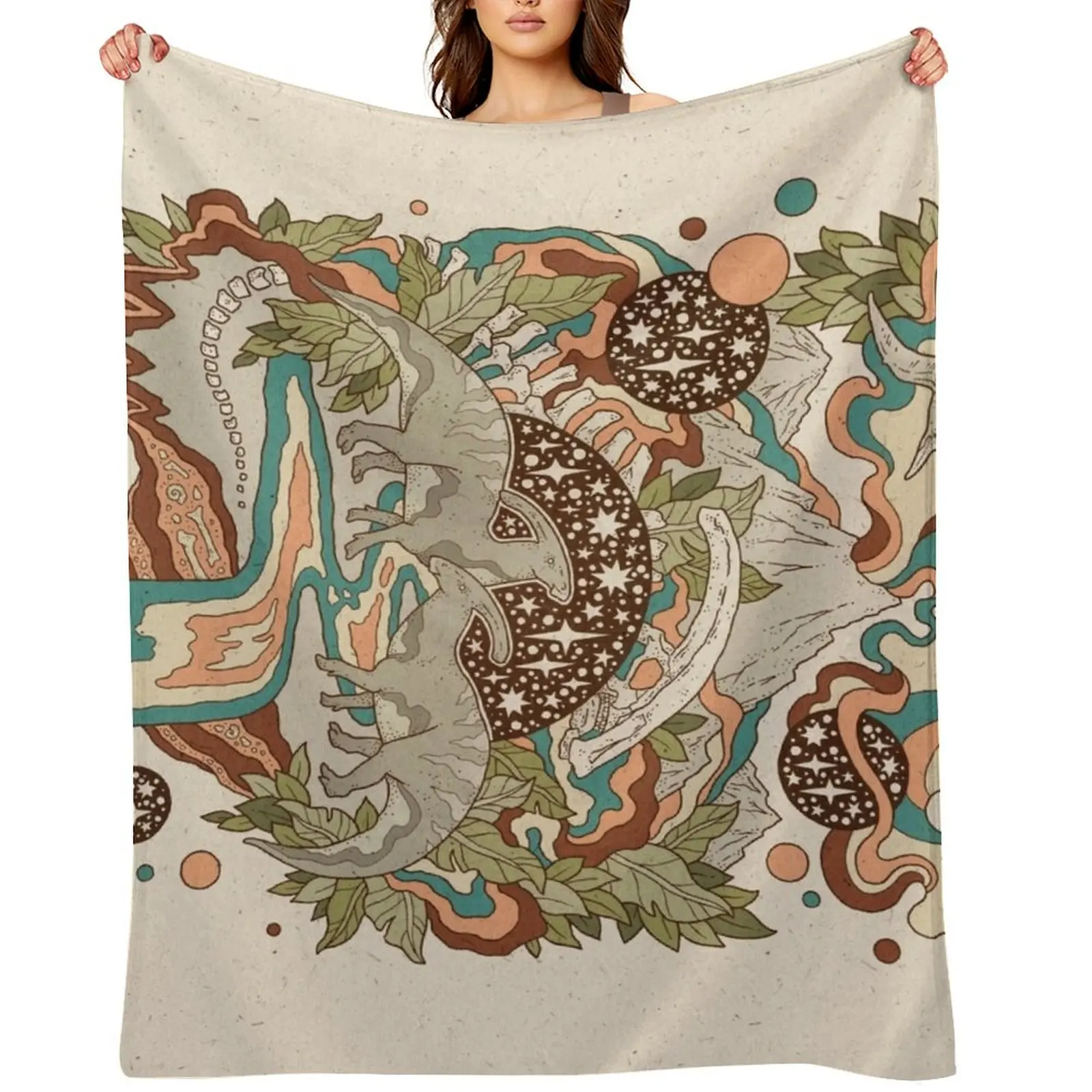 

Lost Portal: Parasaurolophus Retro Rainbow Palette Dinosaur Science Fiction Art Throw Blanket Plaid on the sofa Heavy Blankets