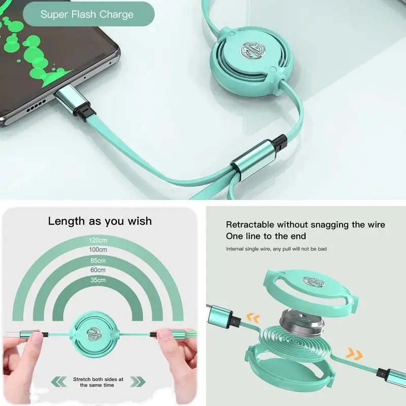 3 In 1 Retractable Car Charging Data Cable For MG ZS EV HS GT One, Telescopic Multi Port Phone Charger Cord Auto Interior Access