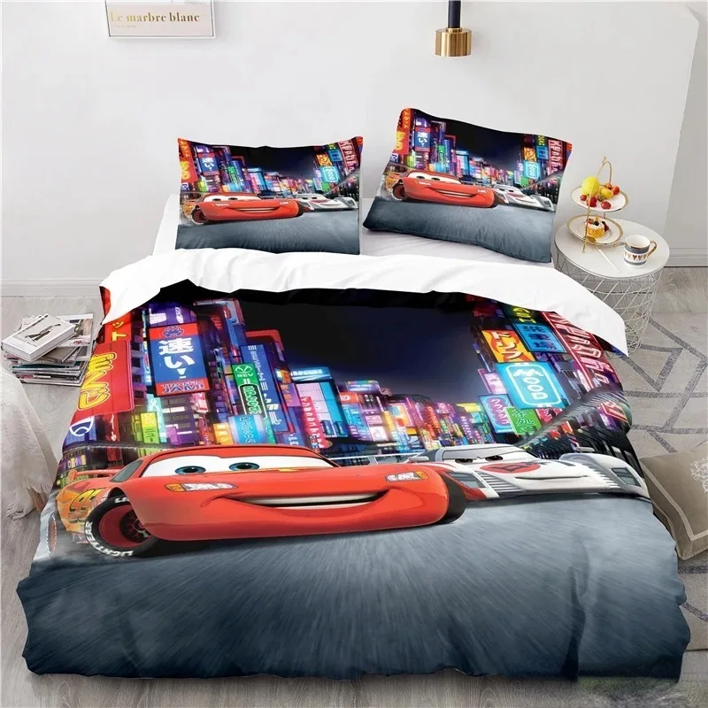 Set biancheria da letto auto Lightning McQueen con federa copripiumino Anime, per bambini adulti, per letto singolo letto matrimoniale