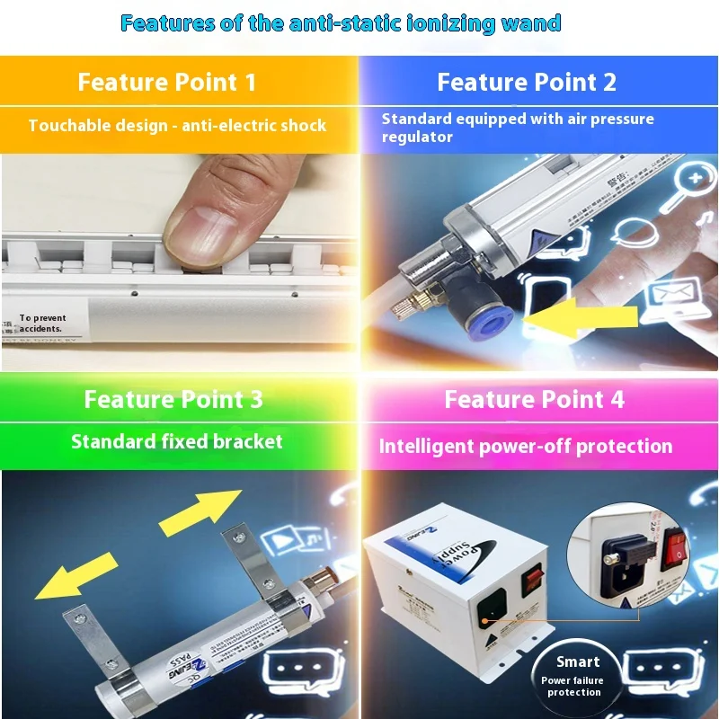 Máquina de impresión no tejida de eliminación estática Industrial, barra de viento de iones de 220V, 1 año para bolsa, película, papel, barra de viento de iones antiestática