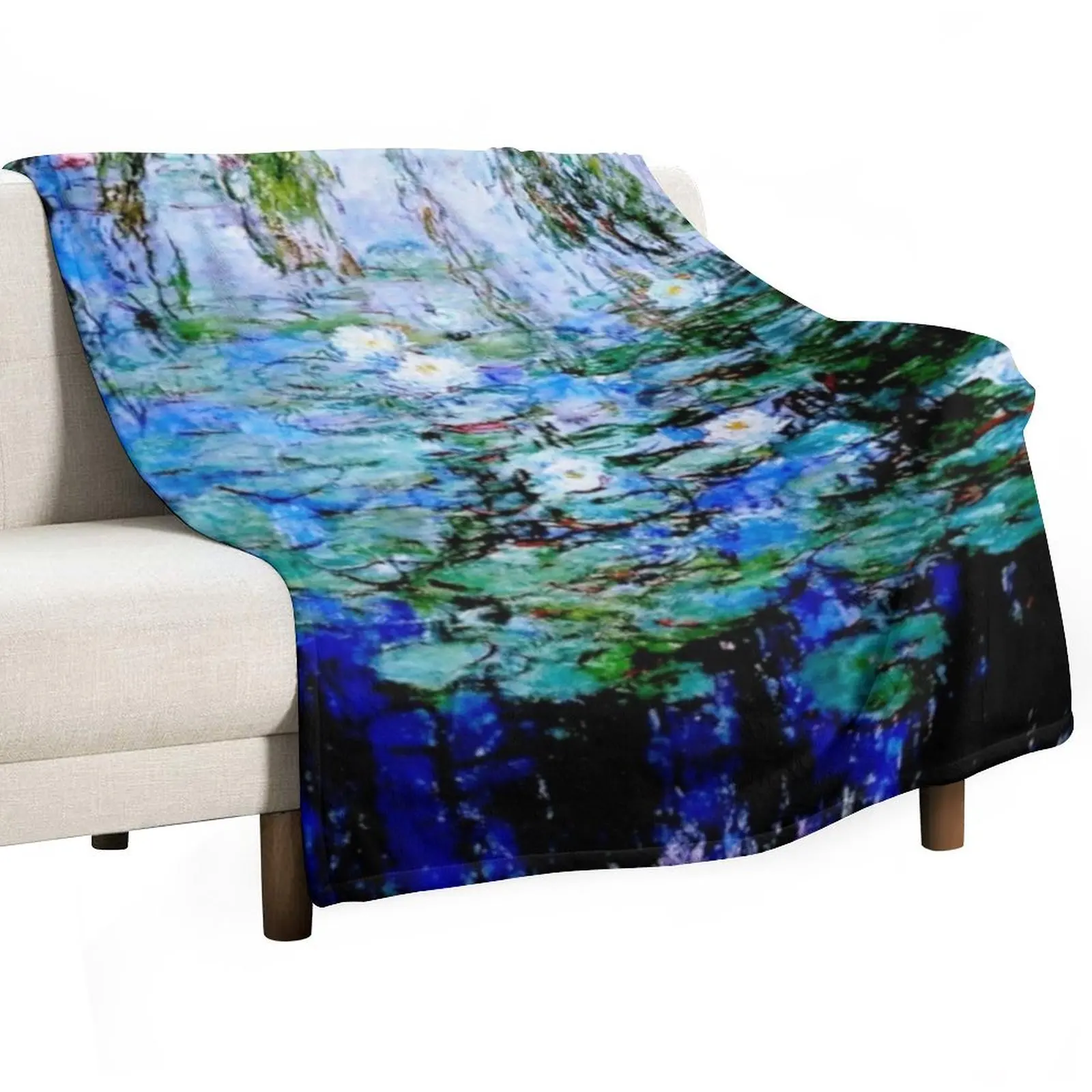 

“Nymphéas Bleus” by Claude Monet - 'Blue Water Lilies' Throw Blanket Thermal Large Warm Blankets