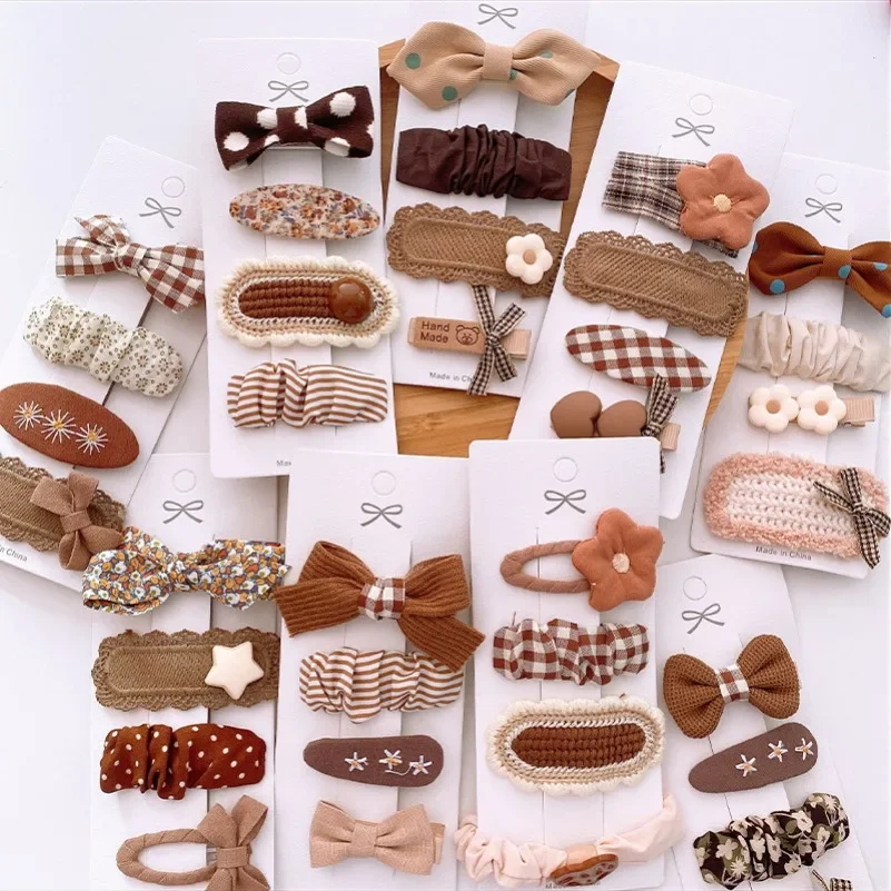 

4Pcs/Set Coffee Color Girls Hair Clips Knitted Fabric Bow Ties Hair Accessories for Women Daily Sweet Kawaii Korean baby Hairpin