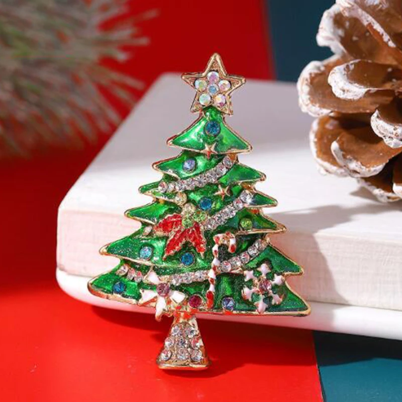 Luxury Exquisite Rhinestone Christmas Brooches Christmas Tree Enamel Brooch Pins For Women Fashion Jewelry New Year Party Gifts image 2