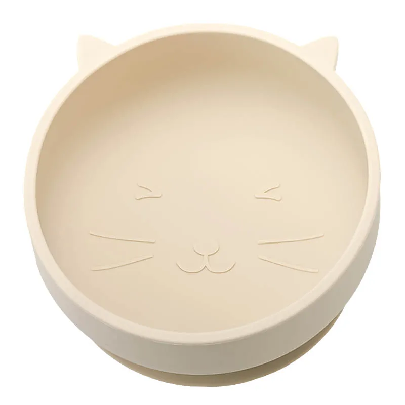 TYRY.HU 1pcs Baby Soft Silicone Sucker Bowl Cute Cat Plate Cup Bibs Spoon Fork Sets Non-slip Tableware Baby Feeding Dishes