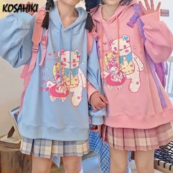 KOSAHIKI Harajuku Japanese Anime Bear Hoodies Women Spring  Cute Pullovers Hooded Kawaii Sweatshirt Letter Print Hoodie