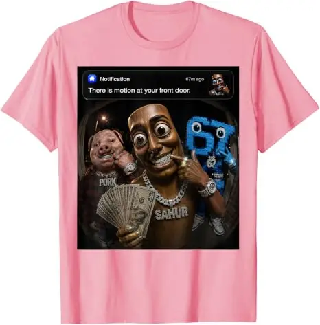 John Pork Tung-Tung-Tung Sahur 67 Meme Lustiges Brainrot T-Shirt „Es gibt Bewegung vor deiner Haustür“ Grafik-Bekleidung Neuartiges Geschenk – Detail 6