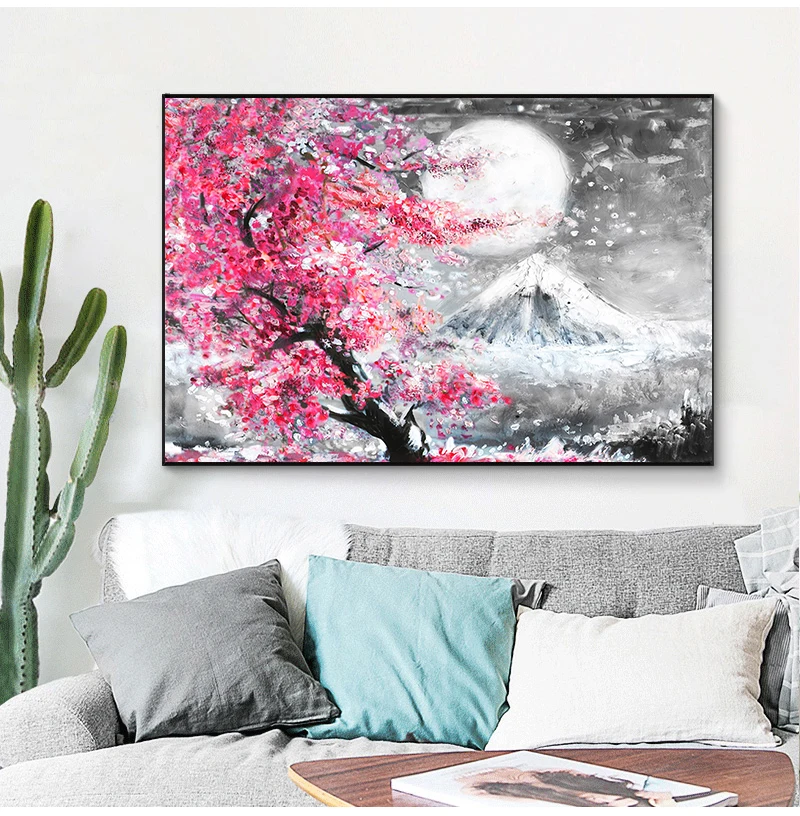 Mount Fuji Cherry Blossom Landscape Japan Canvas Painting Posters Prints Quadros Wall Art Picture Living Room Home Decor Cuadros