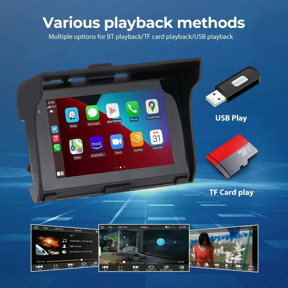 Gearelec Motorcycle Wireless CarPlay Android Auto Portable GPS Navigation Waterproof Carplay Display  IP65