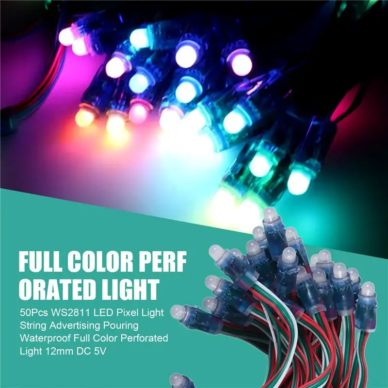 A33Z-50Pcs WS2811 LED Pixel Light String Advertising Pouring Waterproof Full Color Perforated Light 12Mm DC 5V