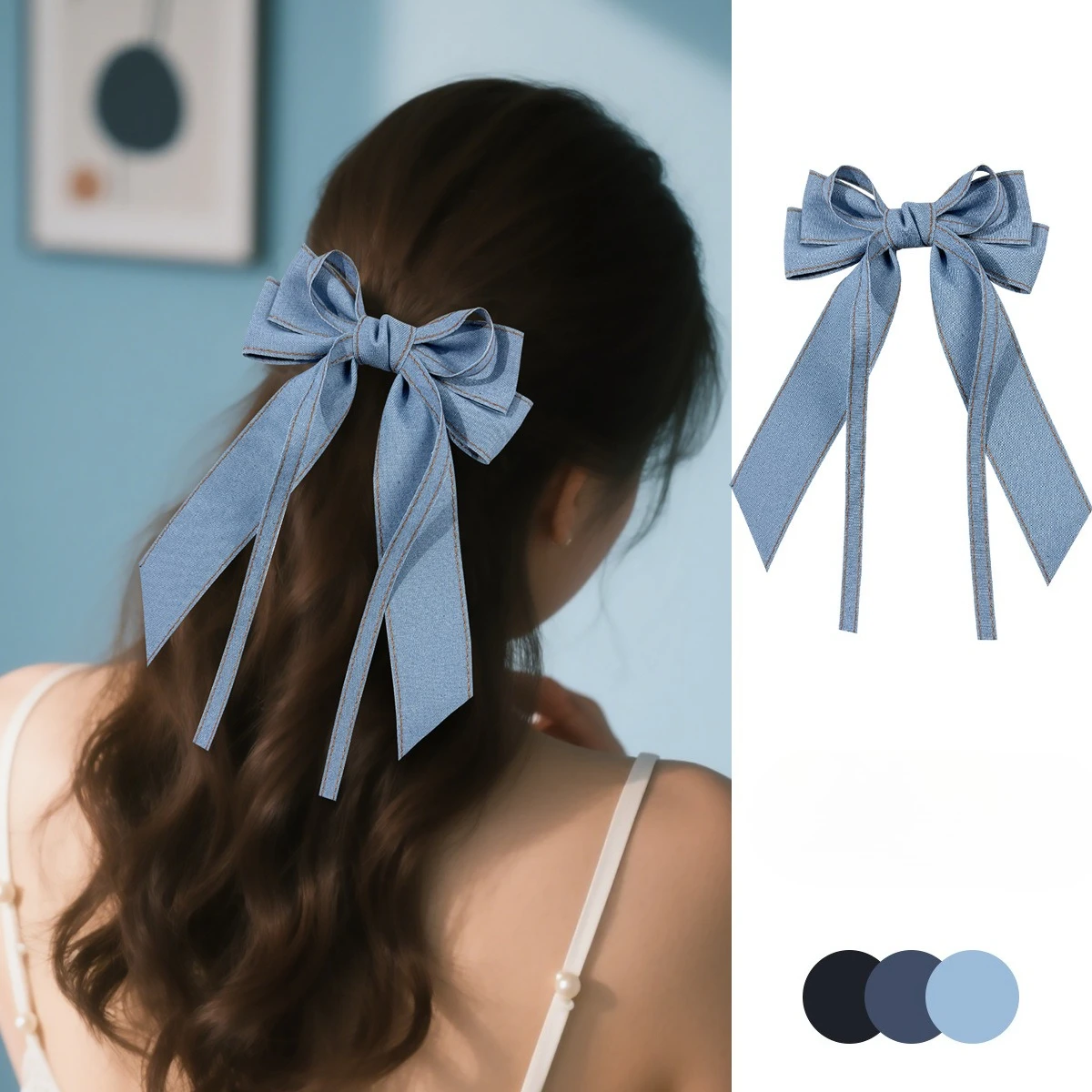 Korean Denim Bow Ribbon Hair Clip Women Girls Sweet Cool Versatile Ponytail Clip High-end Niche Design Sweet Hair Accessories