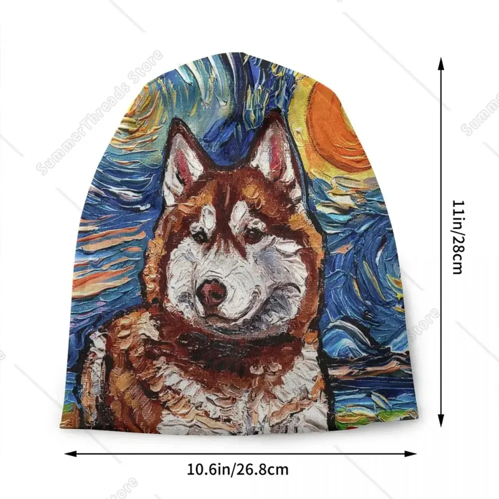 Siberian Husky Starry Night Art Skullies Beanies Caps Unisex Trend Winter Warm Knitted Hat Adult Pet Dog Lover Bonnet Hats