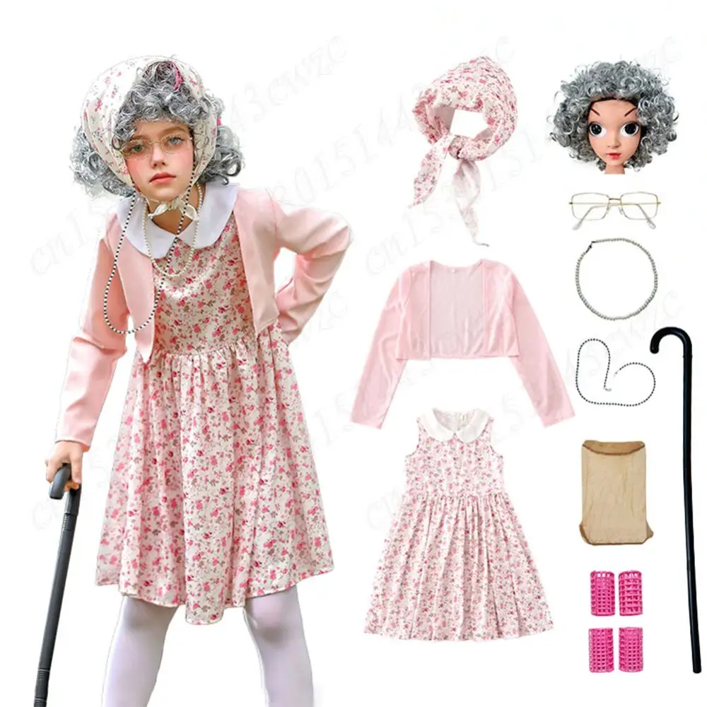 Nonna Nonna vestire 100 giorni di scuola Set cosplay 100 giorni di scuola Costume con bastone per parrucca e altri accessori per ragazze