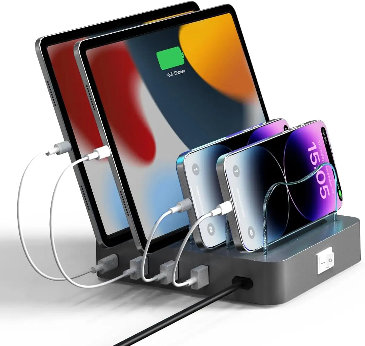 

Зарядная станция USB-C на 4 порта, 20 Вт, с поддержкой PD, для iPhone, iPad, планшетов, универсальная совместимость, с отсоединяемой перегородкой