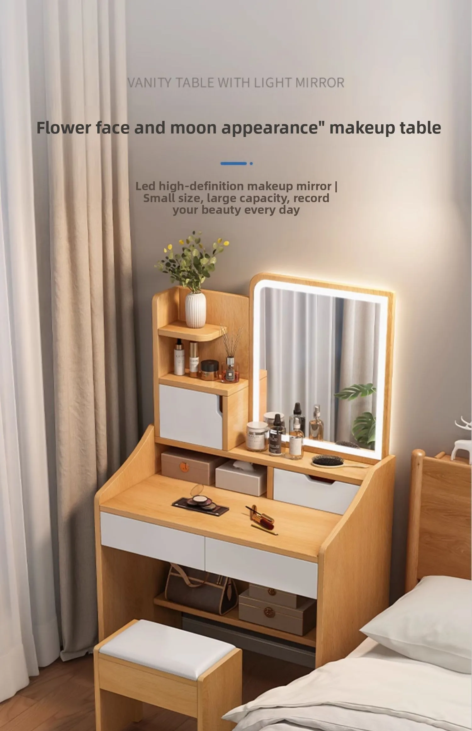 

Bedroom Modern Simple Small Bedside Table, Makeup Table Integrated Simple Makeup Table, Storage Cabinet Makeup Table