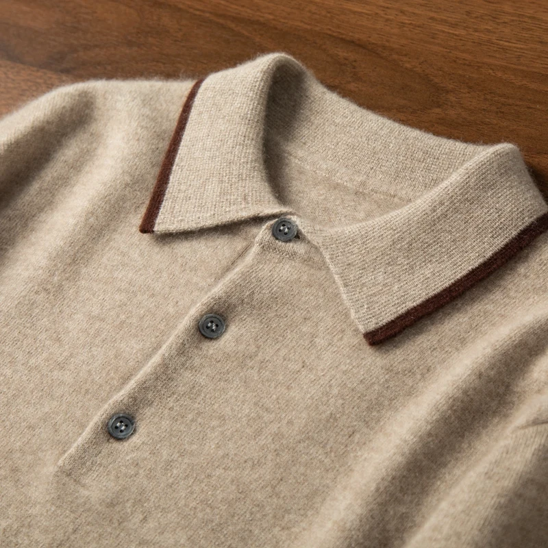 

Polo Collar High Quality Men's 100% Cashmere Sweater Autumn Winter Basics Pullover Soft Casual Warm Knitwear New Fashion Tops