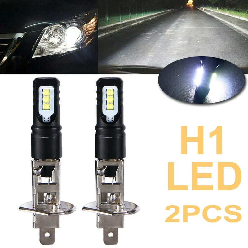 2X H1 6000K Super Bright White 6000LM DRL LED Headlight Bulb Kit High-Beam