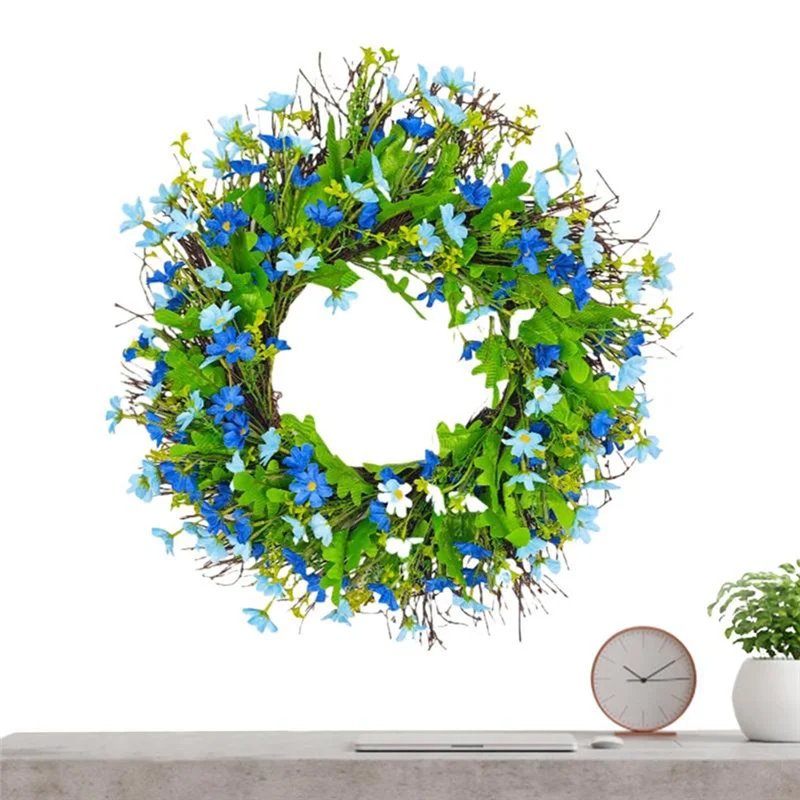 ABUH-corona de resorte para puerta delantera, guirnalda de puerta delantera de primavera Artificial, corona de flores silvestres de Color brillante para chimenea de porche