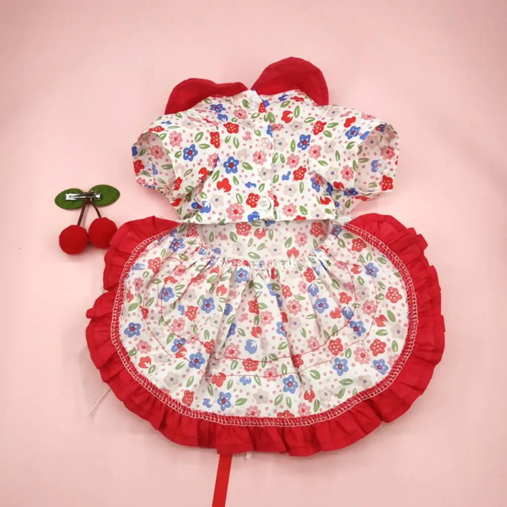 Cat Princess Skirt Lace Stitching Pet Lolita Dress Bowknot Cat Skirt Two-legged Dog Skirt with Cherry Hair Clip Pet Accessories