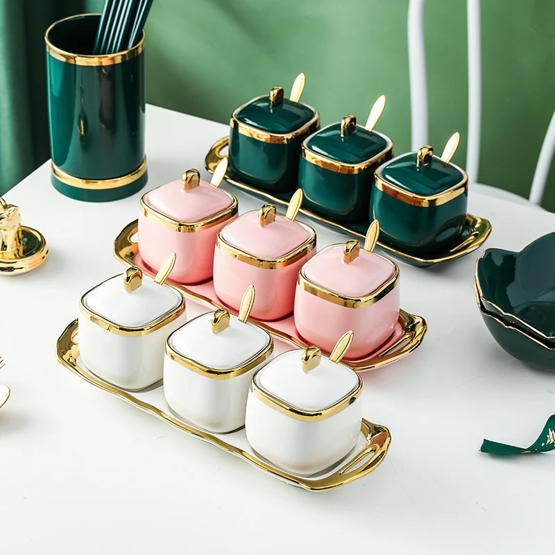 

Luxury Lids Spice Jar Ceramic Container Salt Pepper Shaker Set Spice Organizer Kitchen Tools Cukierniczka Home Tools DI50TWG