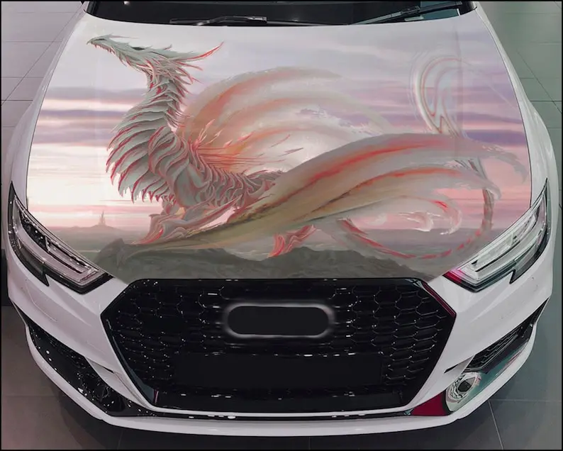 Car Hood Wrap Fantasy Dragon Vinyl Sticker decalcomania personalizzata a colori adatta a qualsiasi auto