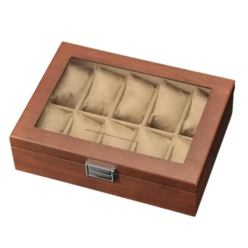 Direct Selling Solid Wood Can Store 10 Watches Storage Box Bracelet Simple Retro Dust Proof With Cover Organization Bins