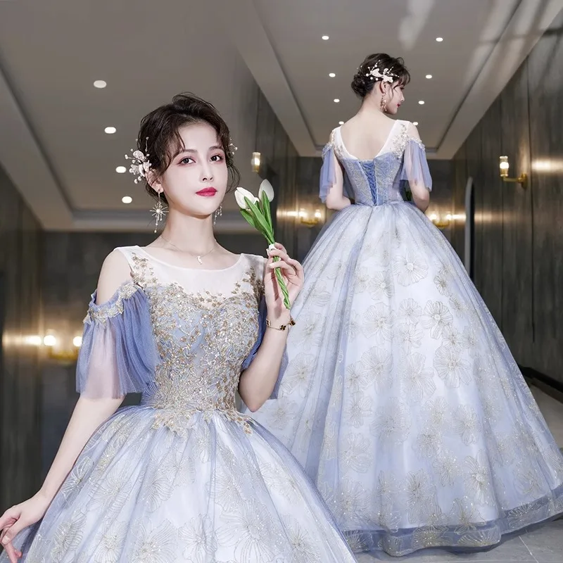 Nouvel hôte, banquet, spectacle de marche de réunion annuelle, robe d'examen d'art vocal, performance solo sur scène, jupe bouffante, robe de soirée élégante